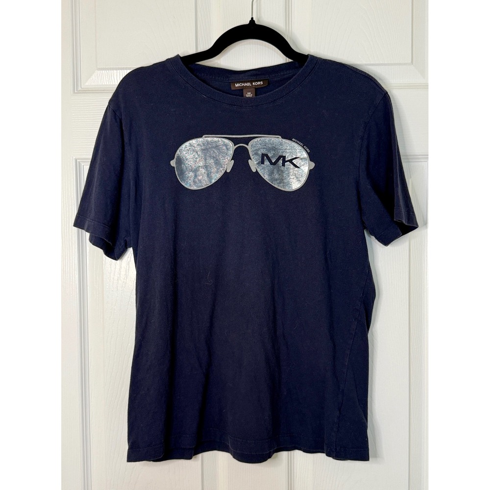 Michael Kors Graphic T-Shirt Mens Small Navy Blue Excellent Aviator Sunglasses